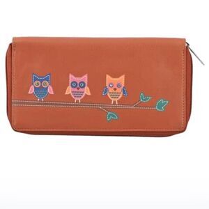 Union code RFID protected genuine leather owl family Wallet  7.5“ x 4.5“ x 0.5“